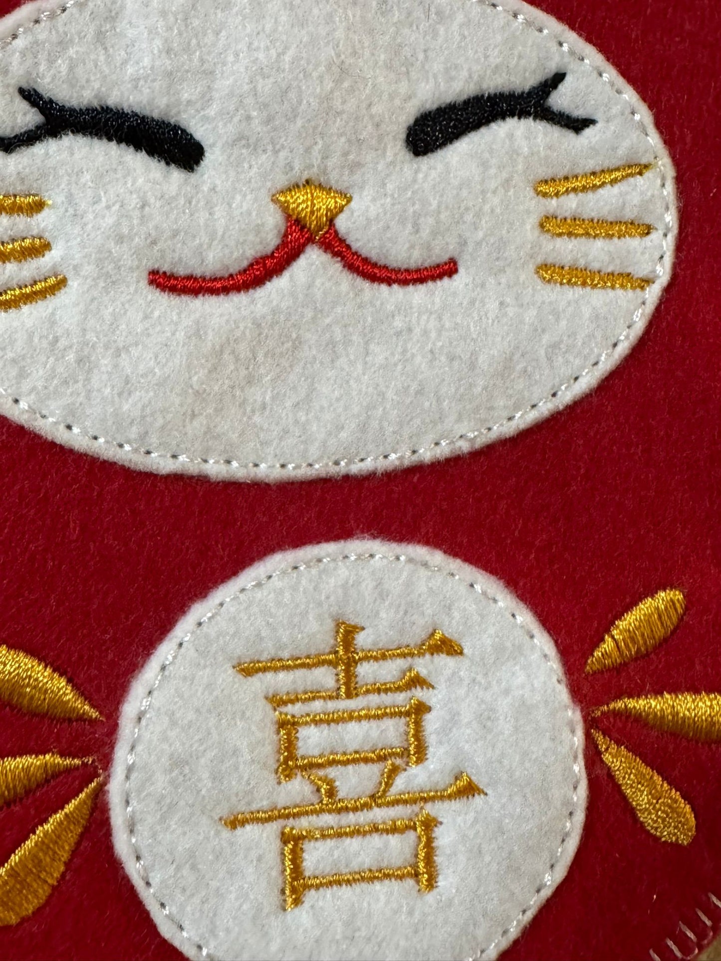 招き猫ガーランド｜フェルト刺繍 5個セット｜Maneki Neko Garland Embroidered Felt