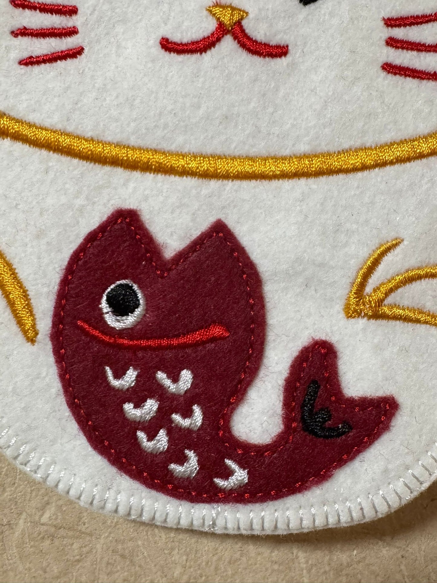 招き猫ガーランド｜フェルト刺繍 5個セット｜Maneki Neko Garland Embroidered Felt