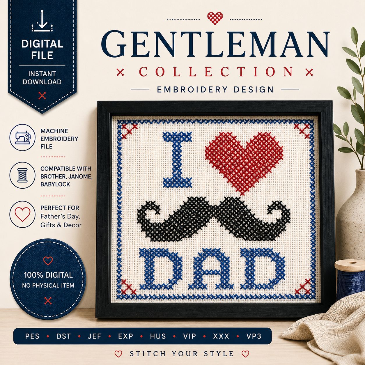 Father's Day Embroidery Design | I Love DAD | Digital Download ✄